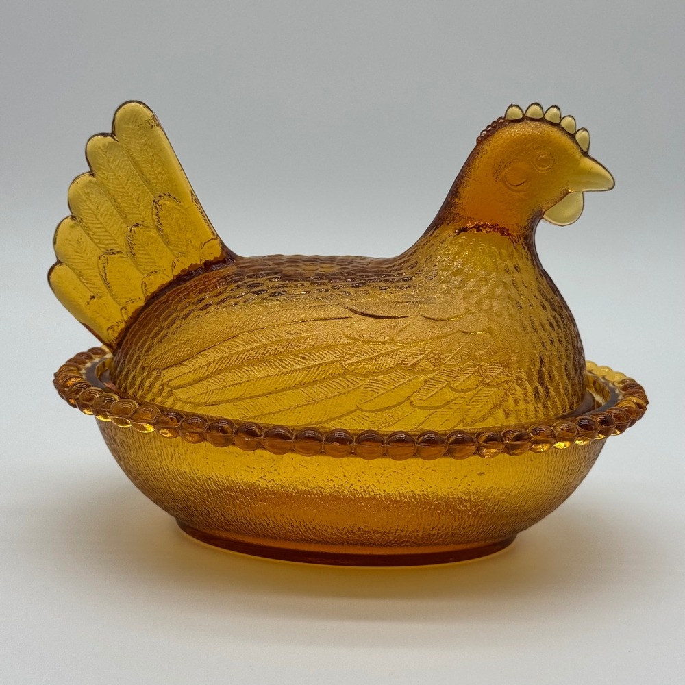 Amber Indiana Glass Hen on Nest Covered Dish Vintage Honey Brown - Picture 3 of 16